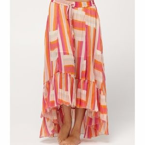 Roxy Long Multicolored Striped Boho Skirt Size M